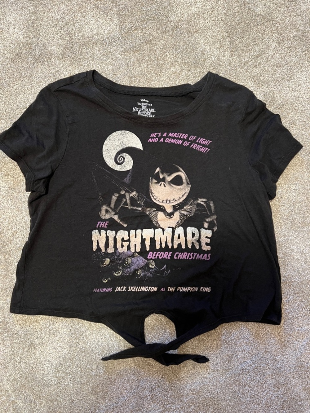 Disney Nightmare Before Christmas Jack Skellington Tie-Front Black Crop Top Tee